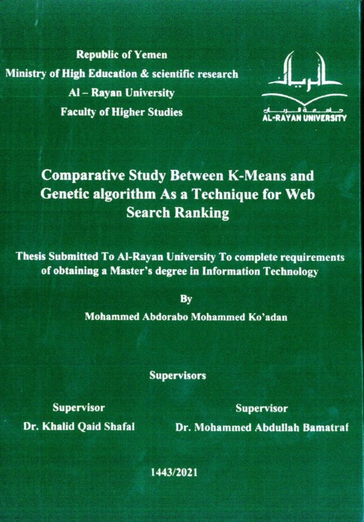 Comparative Study Between K-Means and Genetic algorithm As a Technique for Web Search Ranking